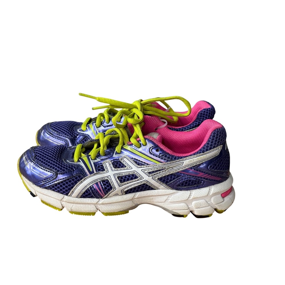 ASICS‎ GT-1000 Purple Silver Neon Running Shoes C303N Kids Size 3.5Y